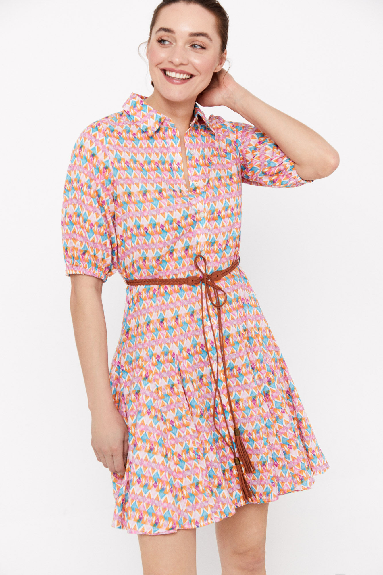Vestido curto de algodão - Multicolorido
