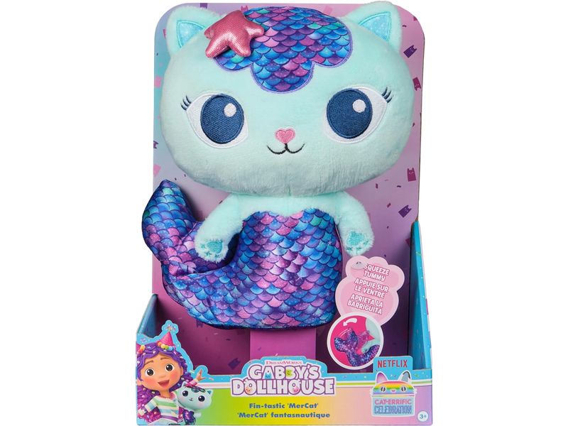 Spinmaster Funktionsplüsch Gabby‘s Dollhouse – MerCat 25 cm Katzen-Plüschfigur aus der beliebten Animationsserie