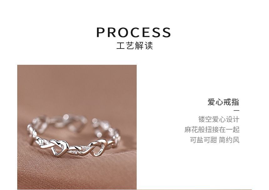 pexrl sieraden - Hartvormige sterling zilveren open ring