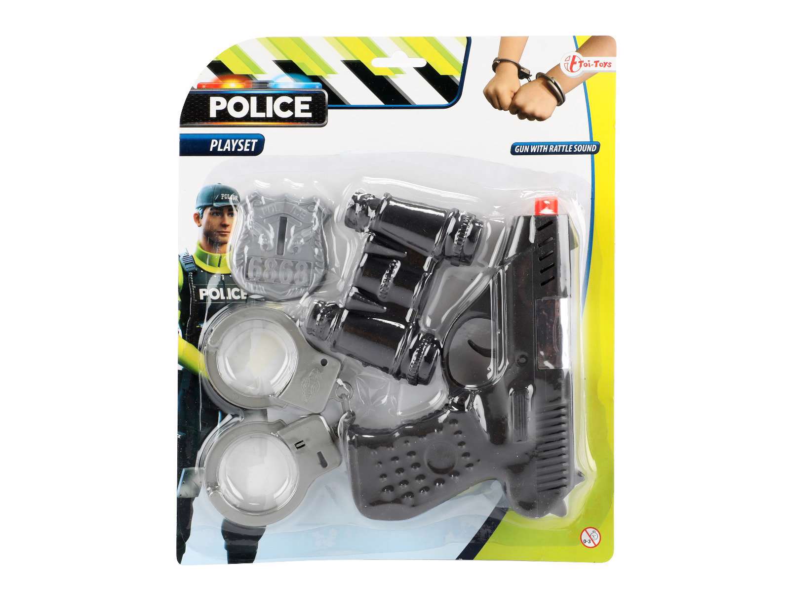 Polizei Spielset - Spielzeugpistole, Handschellen, Schild, Fernglas