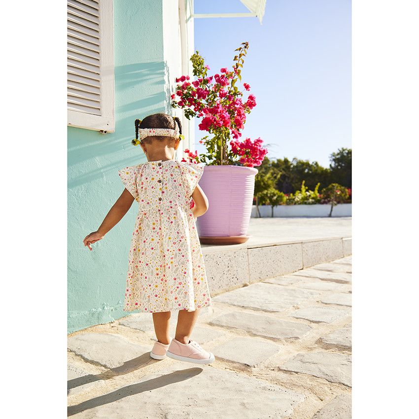 Robe en popeline imprimé fleuri pour fille - Ecru