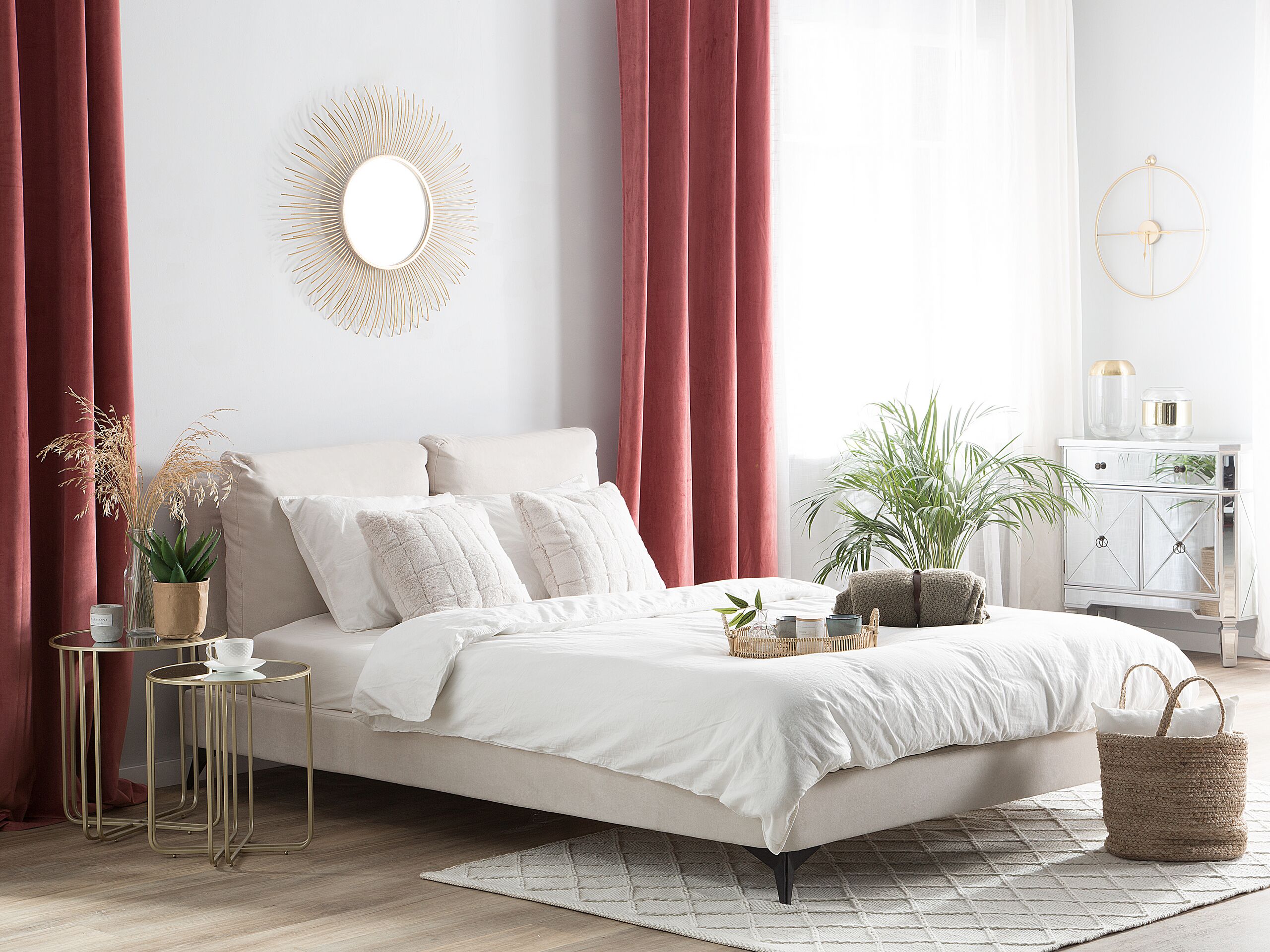 Beliani-MELLE -Tweepersoonsbed-Lichtbeige-160 x 200 cm-Chenille