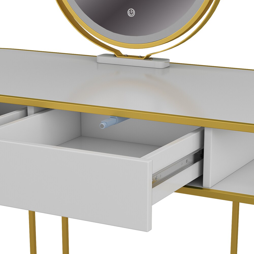 Vicco Schminktisch Tiara, 110 x 122 cm, Weiß Gold, Frisiertisch mit LED-Spiegel