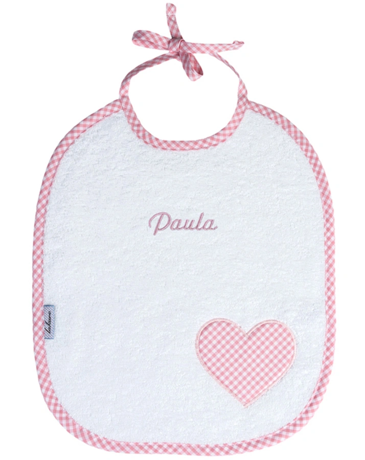 Personalisiertes Lätzchen HERZ rosa (Stickfarbe: apfelgrün)