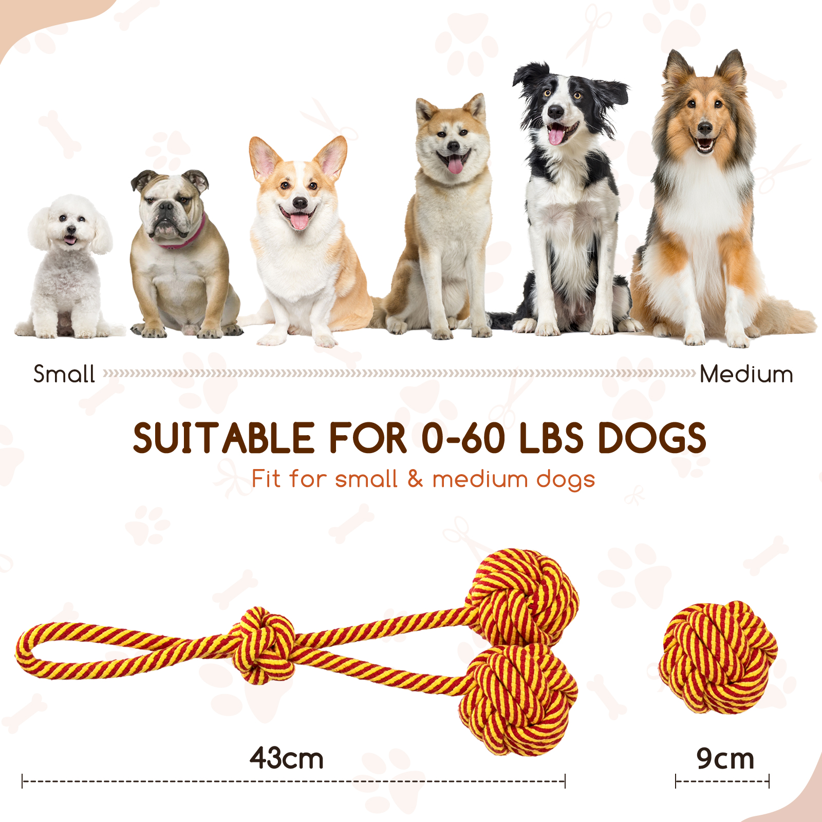 Nobleza - Corda de brinquedo para cães, 100% algodão, benéfica para a saúde mental, saúde dental e limpeza dos dentes do seu cão, 28 cm