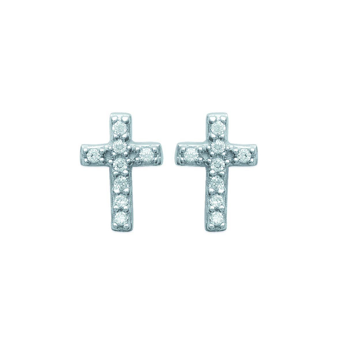 Puces d'oreilles Brillaxis croix empierréesargent rhodié