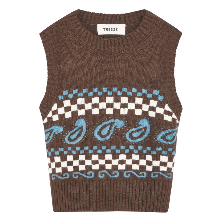 Tressé Pull Sans Manches Mava Laine Mérinos | Marron