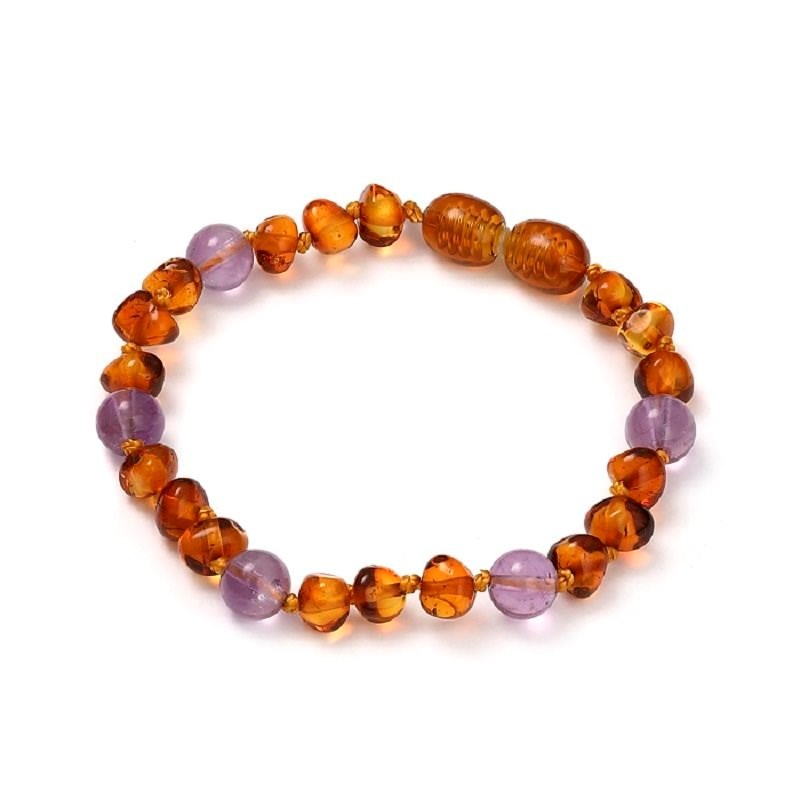 Bracelet ambre et améthyste 15cm