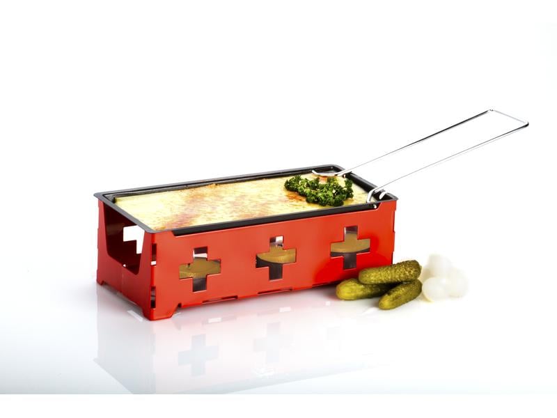 Nouvel Teelicht-Raclette Heat Cheese! @home Rot Für eine Person, mit Schweizer-Kreuz-Dekor