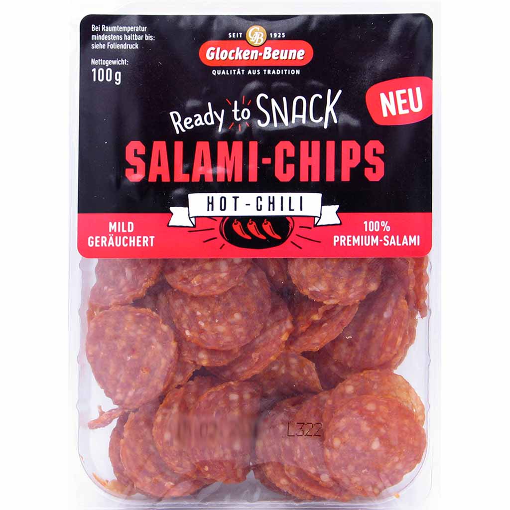 Glocken-Beune Salami-Chips Hot-Chili mild geräuchert 100g MHD:13.2.25