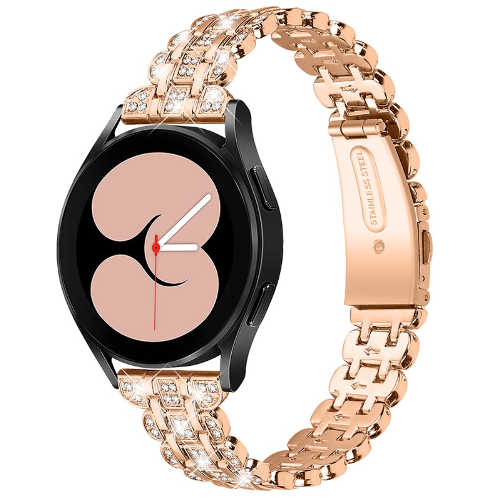 Samsung Galaxy Watch 4 (40mm/44mm) Edelstahl Schmuckarmband mit Butterfly Verschluss und Glitzersteinen - Roségold