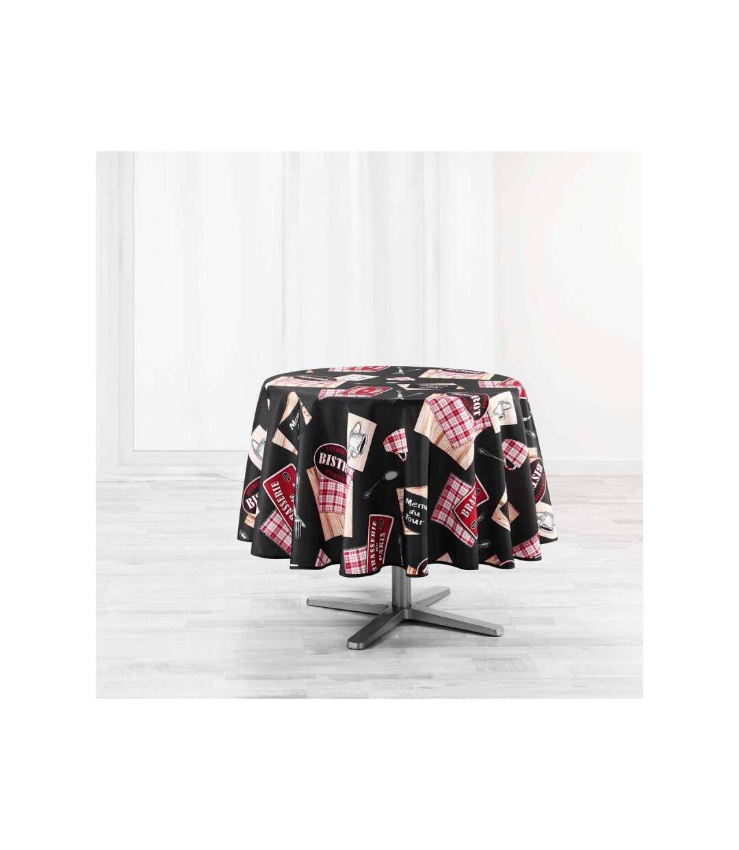 Nappe Ronde Imprimée Au Bistrot 180cm Noir