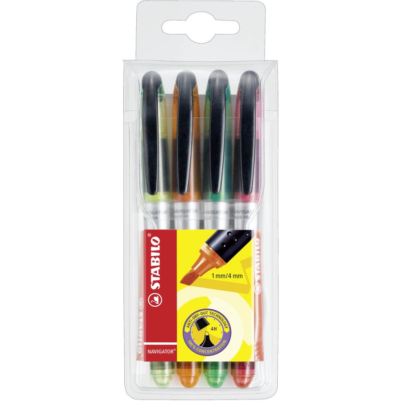 Surligneur Stabilo Navigator couleurs assorties - Pochette de 4