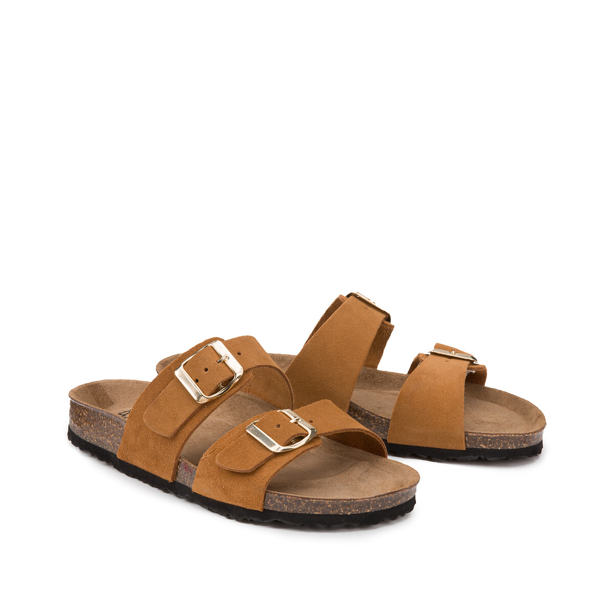 COLEÇÃO LA REDOUTE<br>Mules de camurça com fivelas duplas