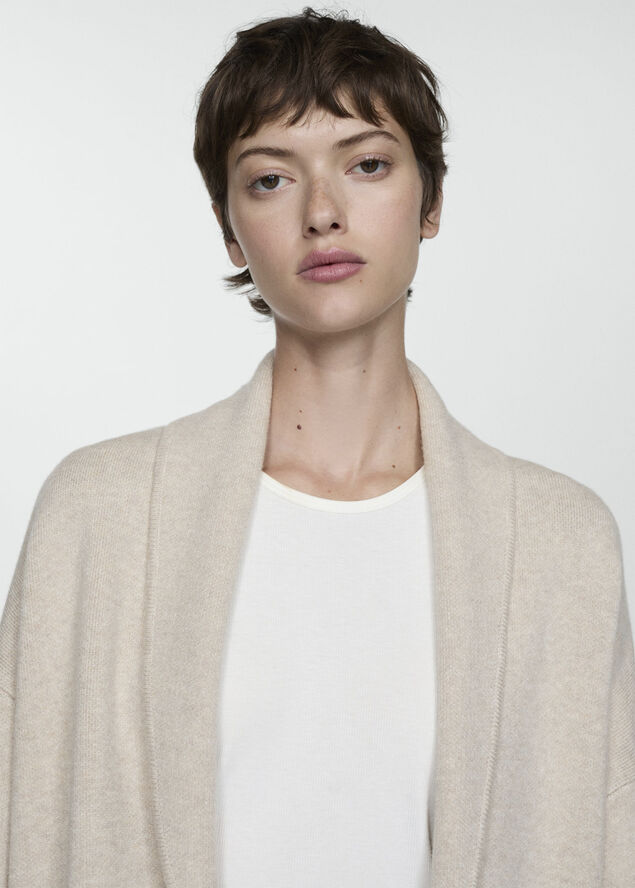 MANGO Oversized knitted coat with pockets Lt pastel grey