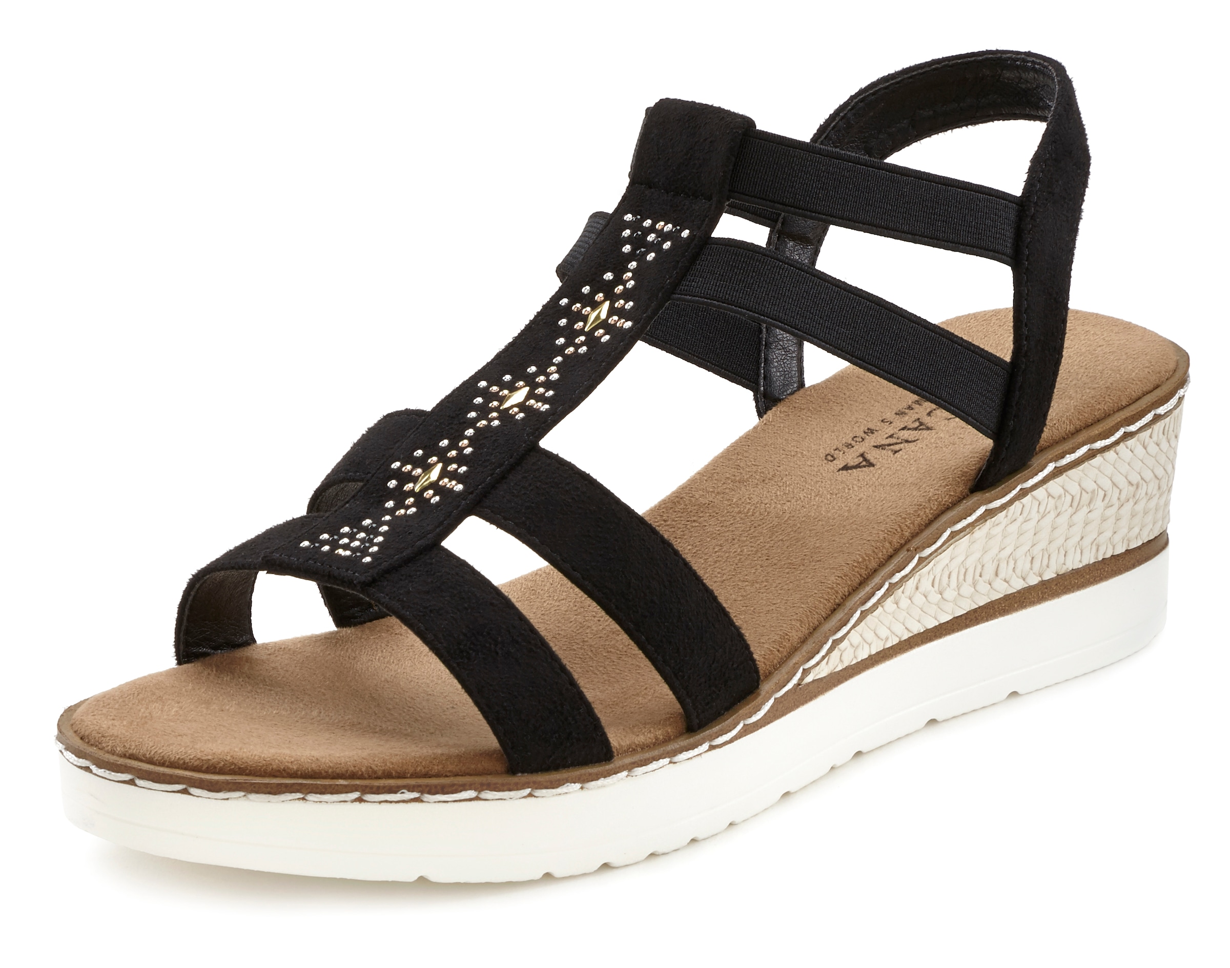 LASCANA Sandalette »Sommerschuh«  Sandalette, Sommerschuh mit Keilabsatz und Schmucksteinen VEGAN
