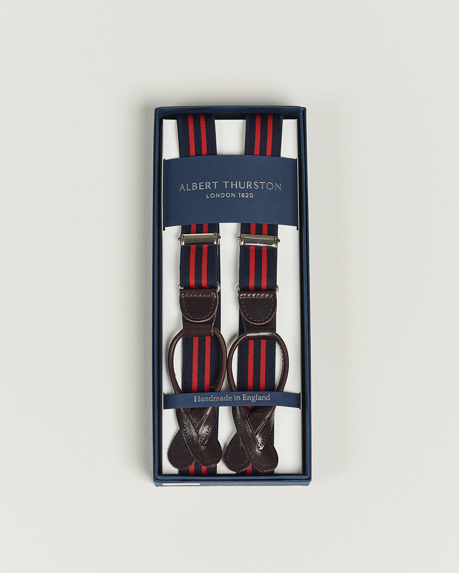 Albert Thurston Elastic Narrow Stripe Braces 25mm Navy/Red