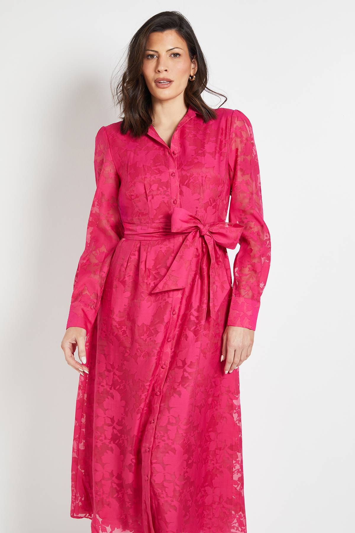 Wallis Robe Midi En Organza Fleuri Avec Ceinture (q)
