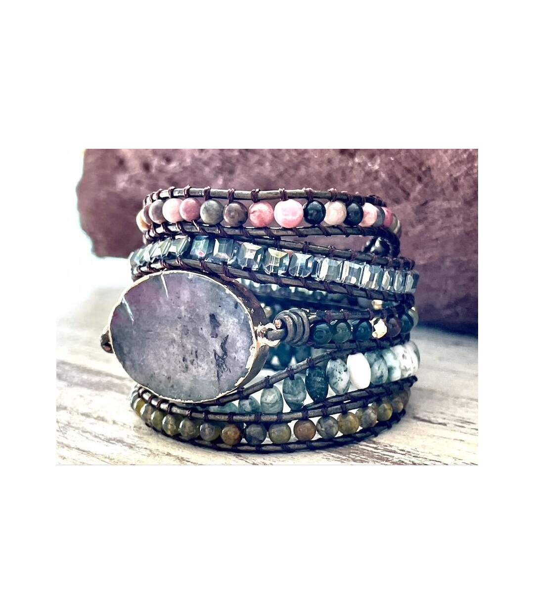 Bracelet paix labradorite et rhodonite