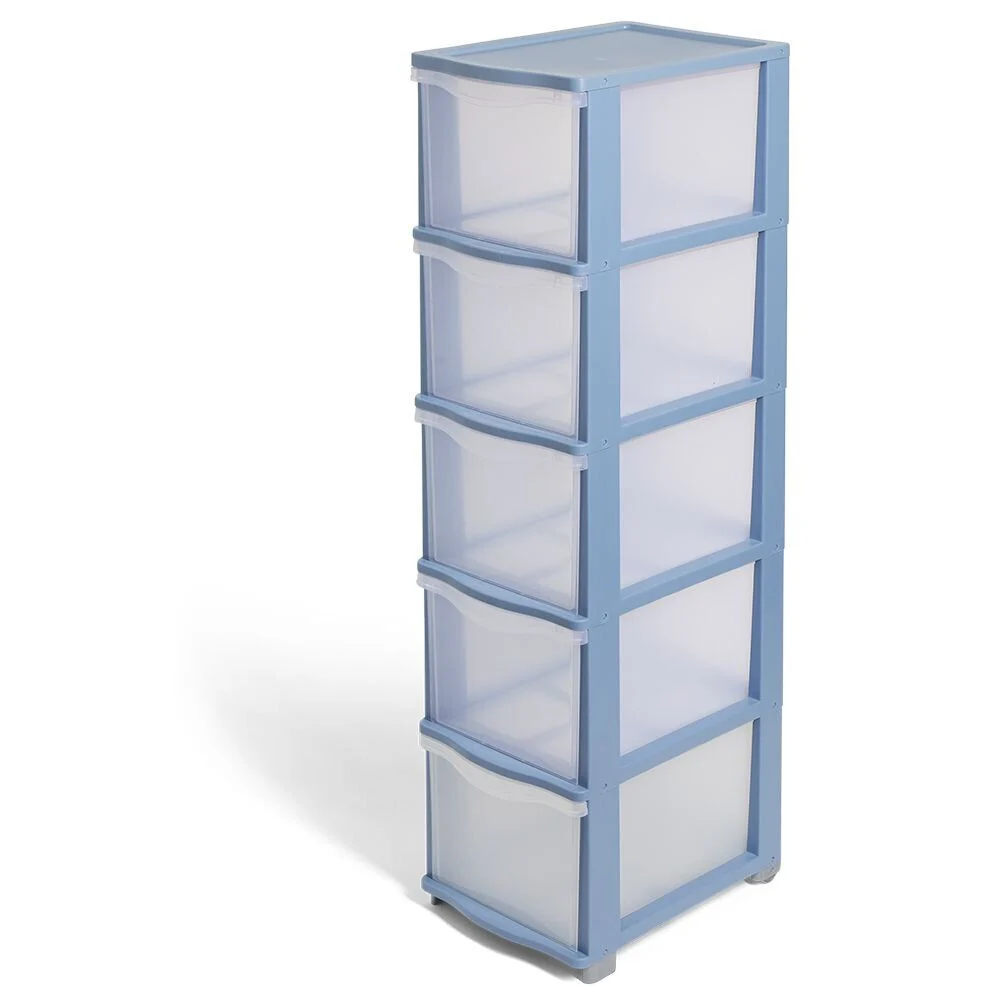 Tour de rangement à 5 tiroirs plastique transparent 37x27x103cm