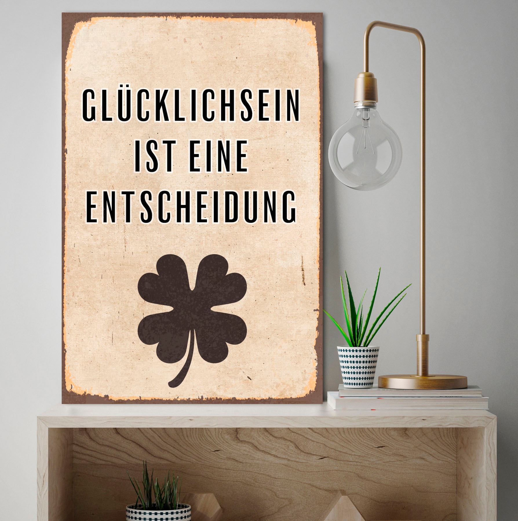 queence Metallbild »Glücklichsein« Schriftzug | Schriftzüge 1 Stk. tlg. Stahlschilder
