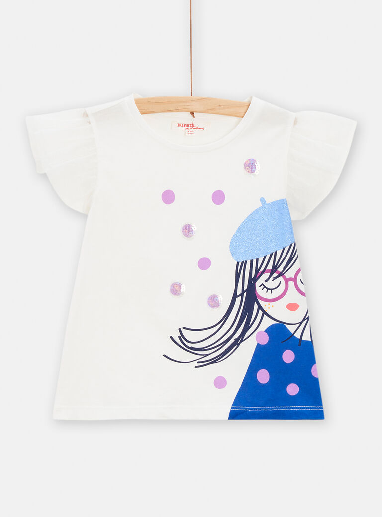 T-shirt blanc avec animation parisienne pour fille