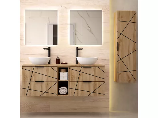 Meuble double vasque 140cm 2 niches Teren Bois