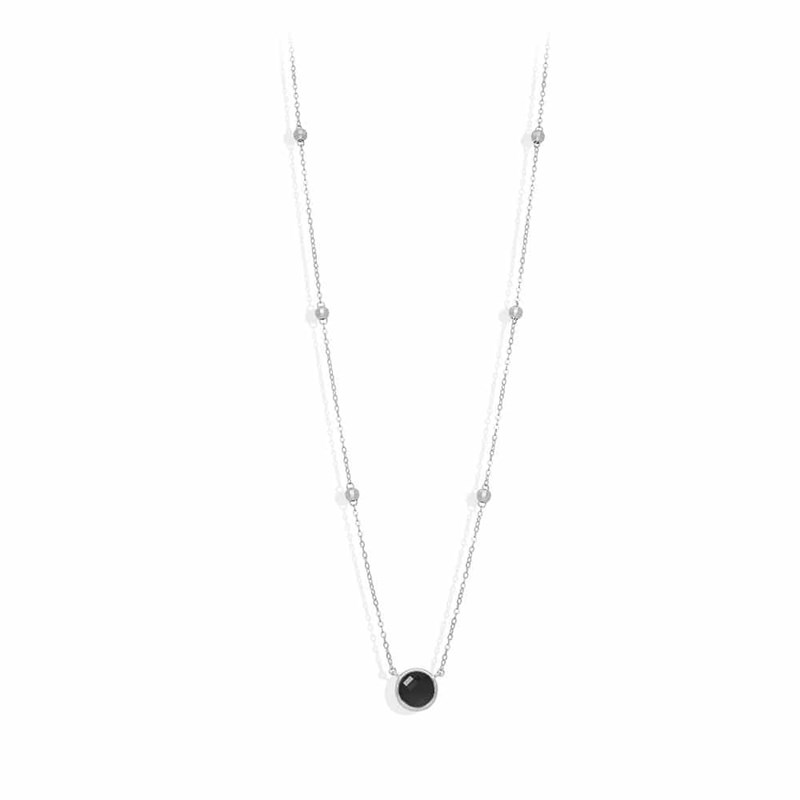 Collier Long Argent Rhodié Valentine Cristal Noir