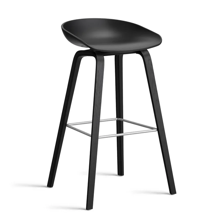 HAY - About A Stool AAS 32 H 85 cm, Eiche schwarz lackiert / Edelstahl / black 2.0 (Kunststoffgleiter)