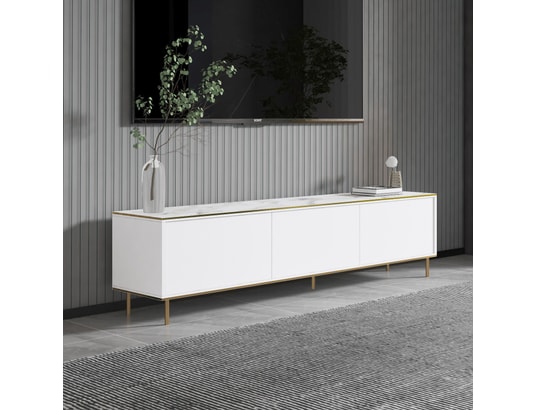 CONCEPT1 - Meuble TV Imaj Marbre Blanc, Or 180 x 45,2 x 35