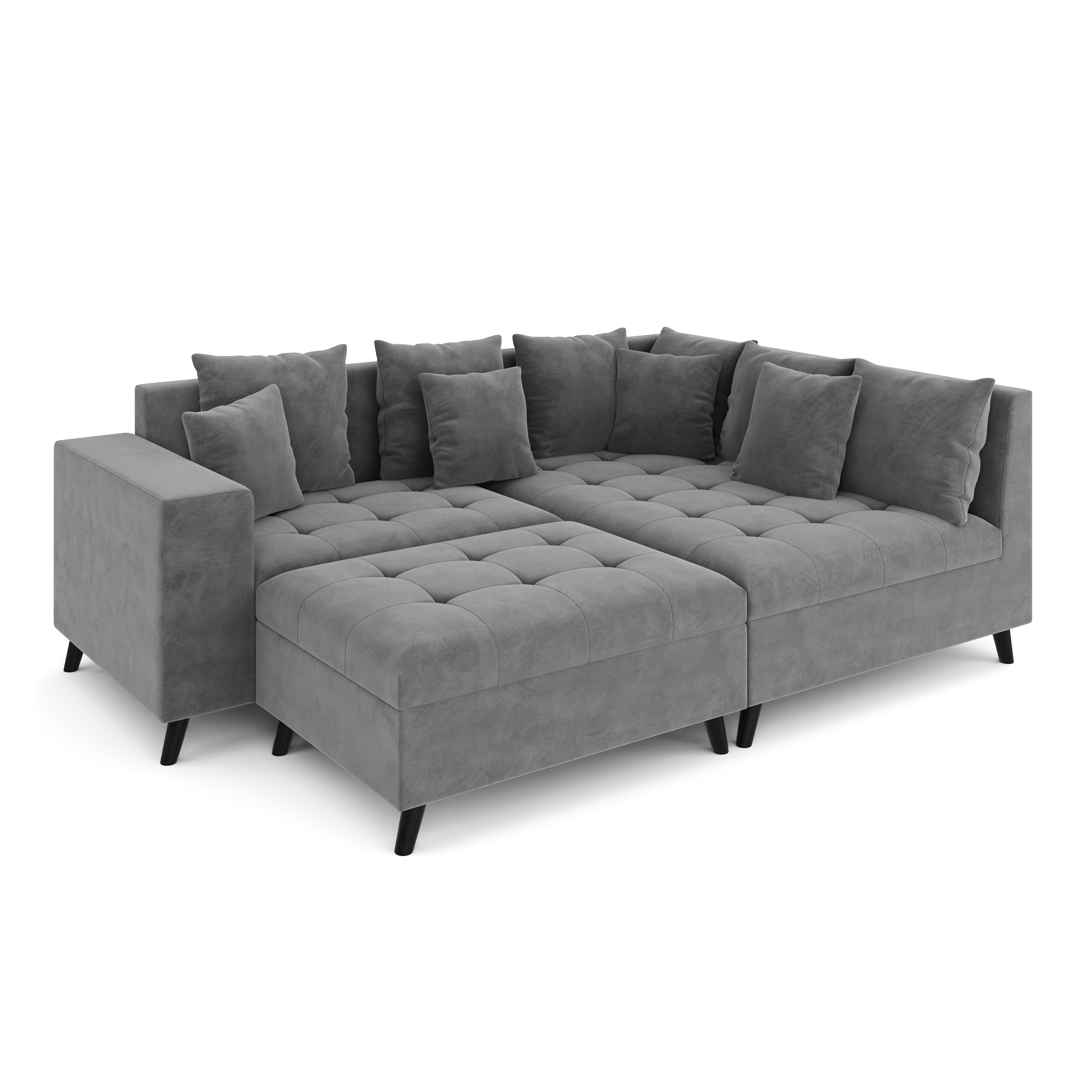 Ecksofa Samt mit Ottomane ELINA rechts anthrazit