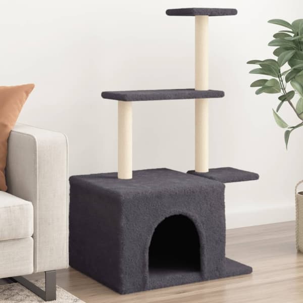 vidaXL Kattetre med klorestolper i sisal mørkegrå 110 cm