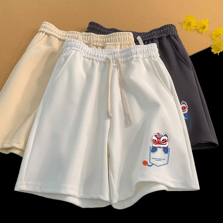 Cowpow - Trekkoord taille Leeuwendans print sweatshorts