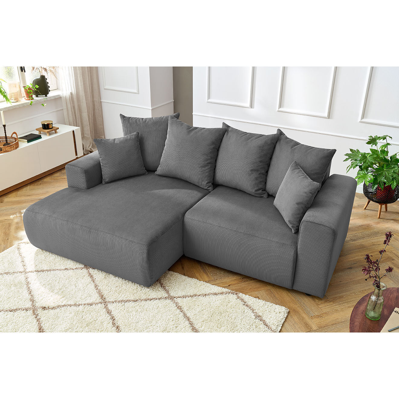 Bobochic Canapé d'angle fixe gauche Enjoy gris foncé - 237x147x95 cm