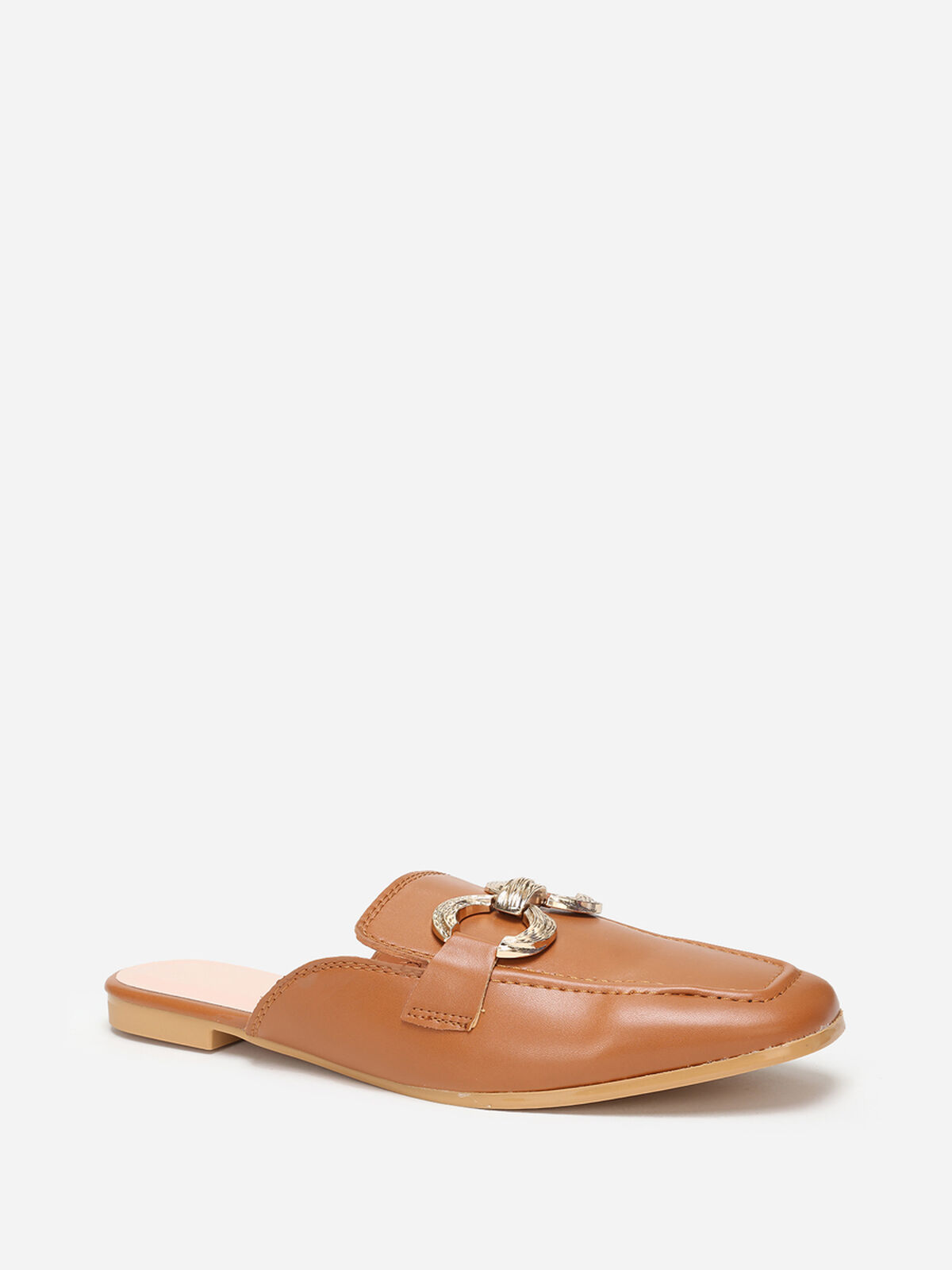 Mules mocassins à boucles- Camel