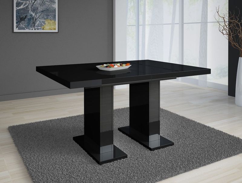 Meubella - Eetkamertafel Glamour - Hoogglans Zwart - Uitschuifbaar - 160 cm