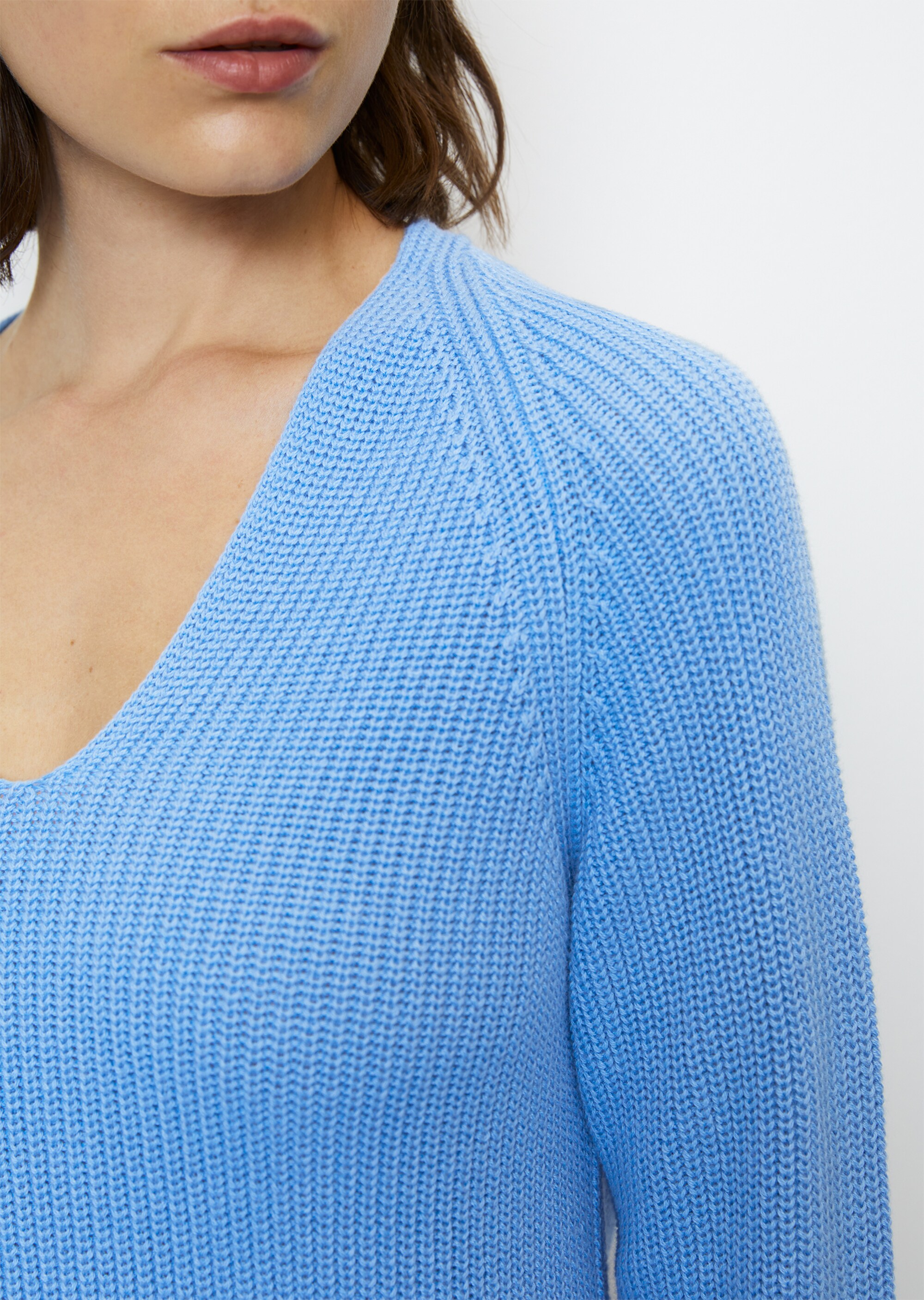V-Neck-Strickpullover relaxedaus schwerem Baumwoll-Garn