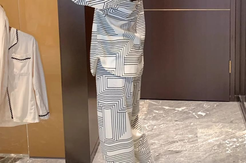 GOUB - Pyjamaset: shirt met lange mouwen, geometrische print en kraag + broek met rechte pijpen