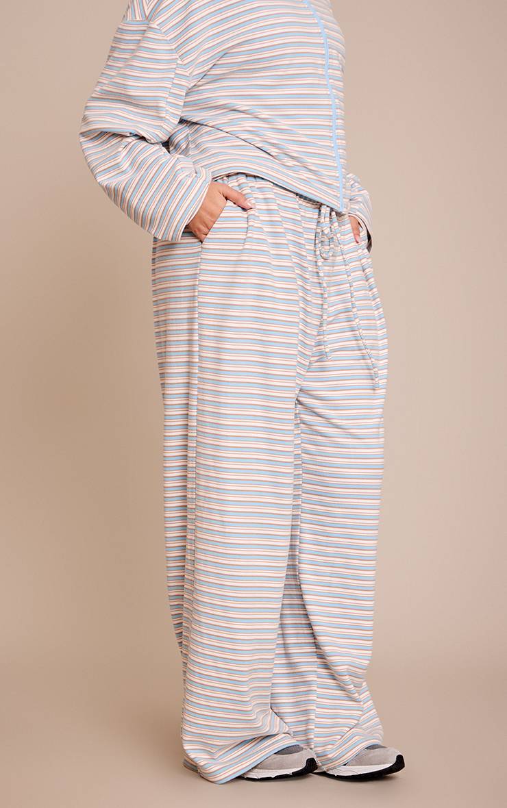 Bleu Clair Ensemble Coordonné Jogging Jambe Droite En Molleton Doux Rayé Grande Taille
