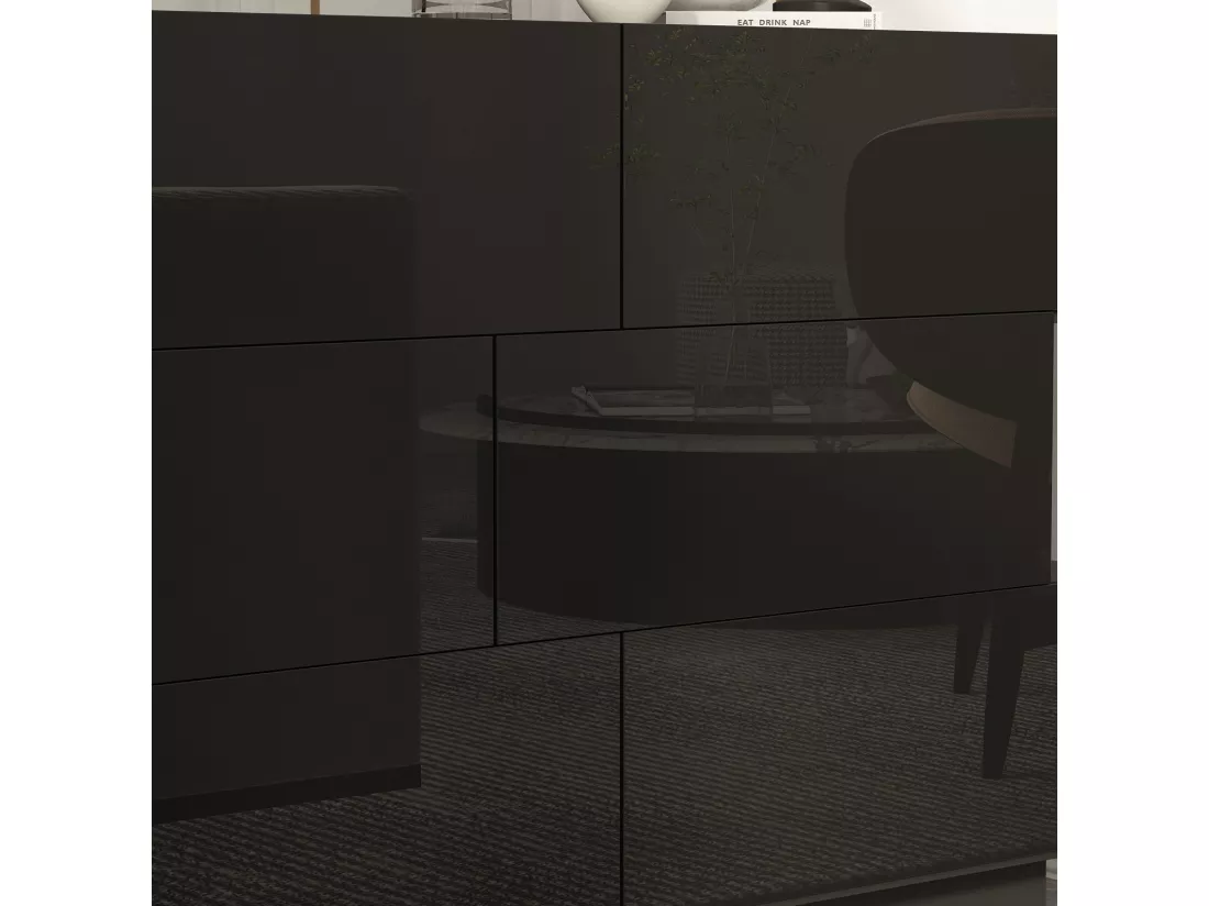Commode Noir brillante avec 6 tiroirs Contemporain Meuble chambre 127x40x76cm Noir