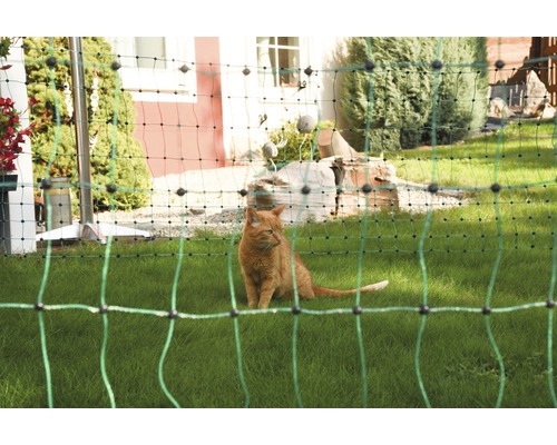Net voor katten, kleine honden, konijnen, 25 m, 9 palen, elektrisch, groen