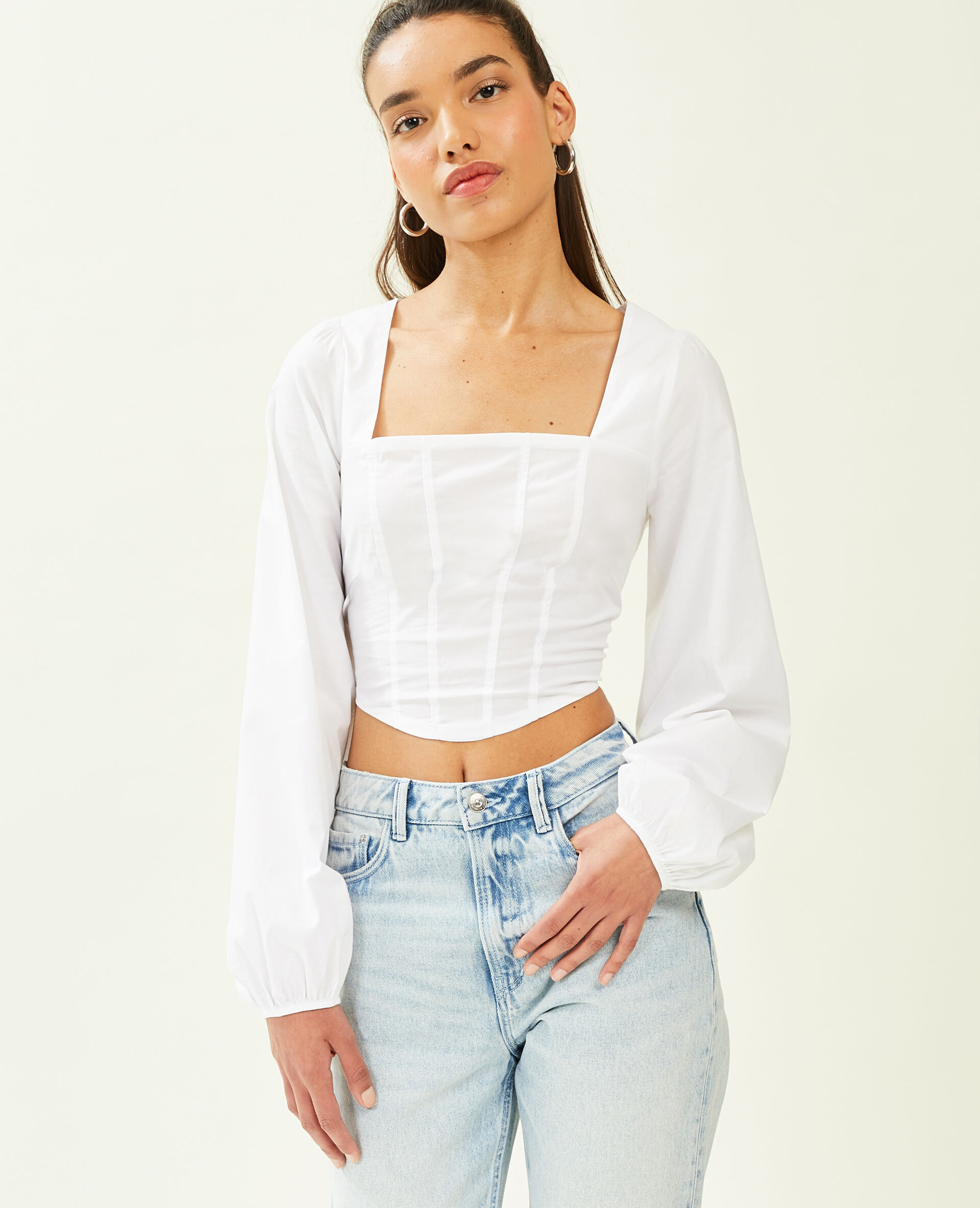 Top style corset à manches longues - Blanc