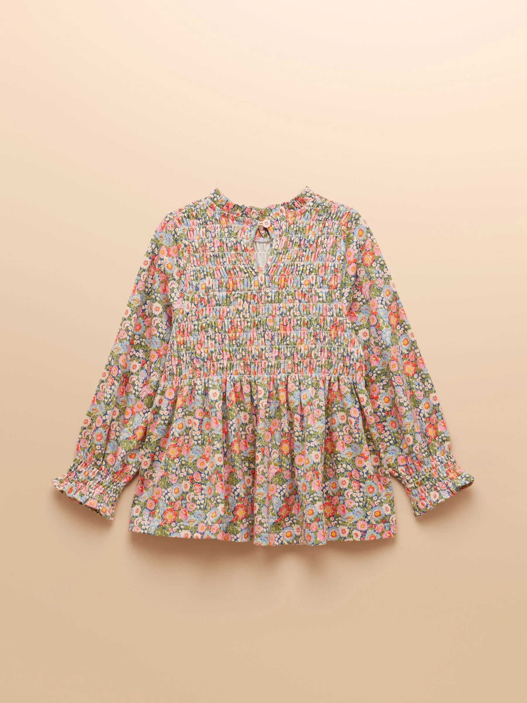 Joules Girls' Gracie Long Sleeve Shirred Top