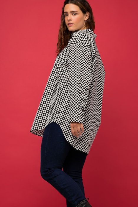 Hemdbluse, Oversized, Schachbrett-Karo, Hemdkragen, Langarm
