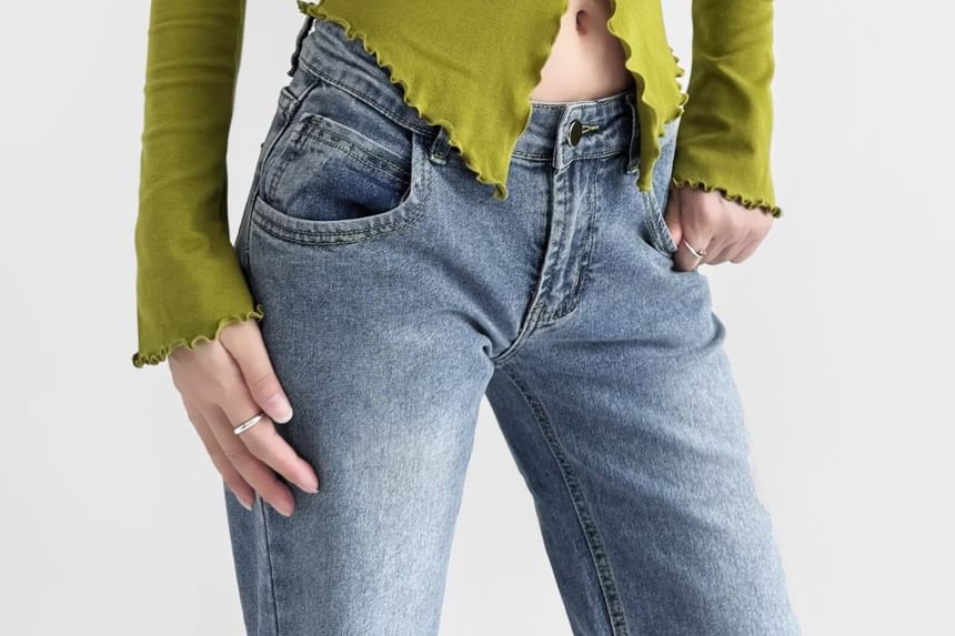 Amyway - Set: Lange cardigan met open voorkant en ruches + Effen crop top met ronde hals