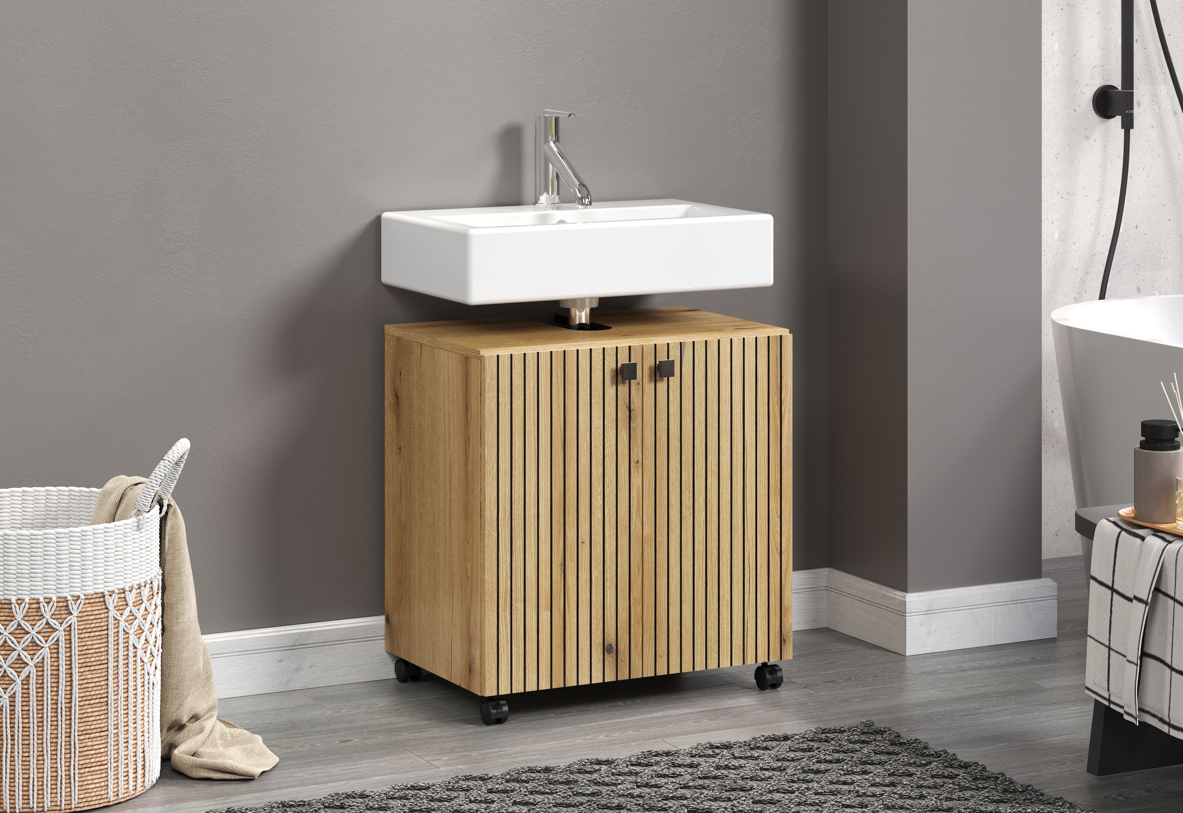 welltime Waschbeckenunterschrank »Amrum« 1 Stk. tlg. Waschtisch auf Rollen - (B/T/H) wahlweise 60-80/42/64 cm