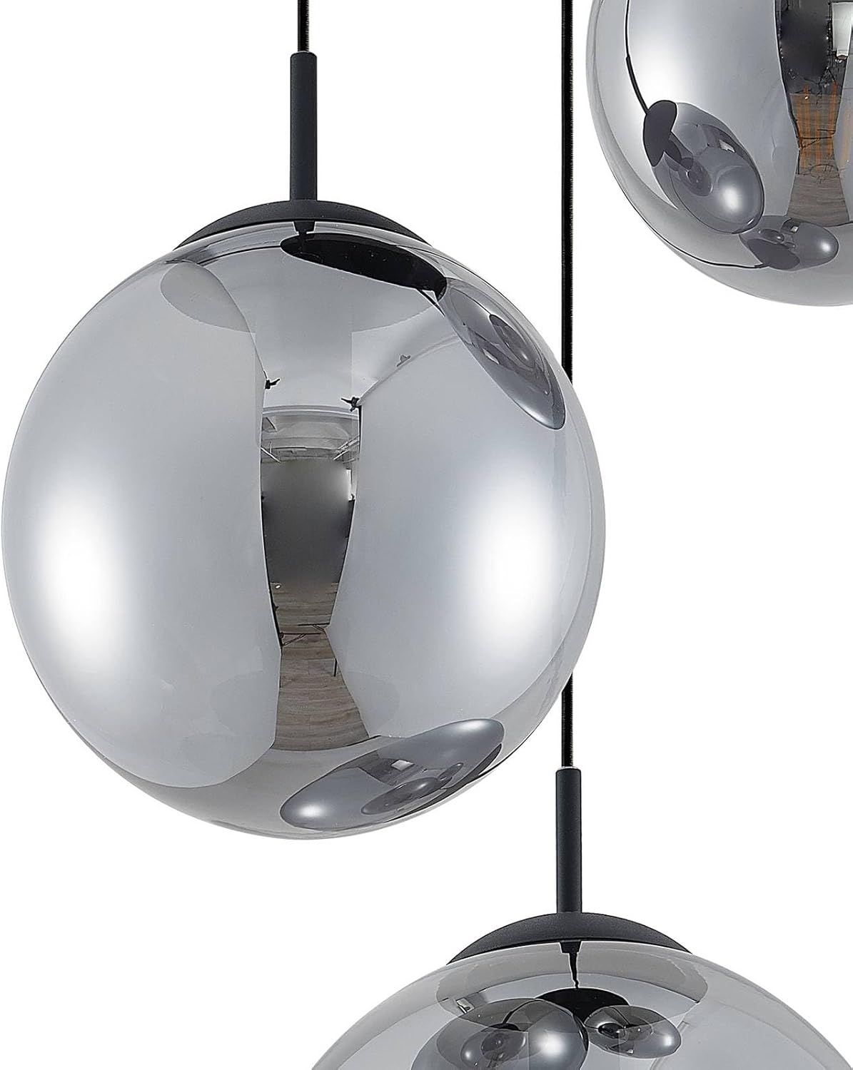 Lindby Esstisch Pendelleuchte Glas rauchgrau, 3 Schirme Ø 30 25 20 cm Hängeleuchte Rauchglas Esszimmer 3x E27 ohne Leuchtmittel Hängelampe Wohnzimmer Esszimmerlampe