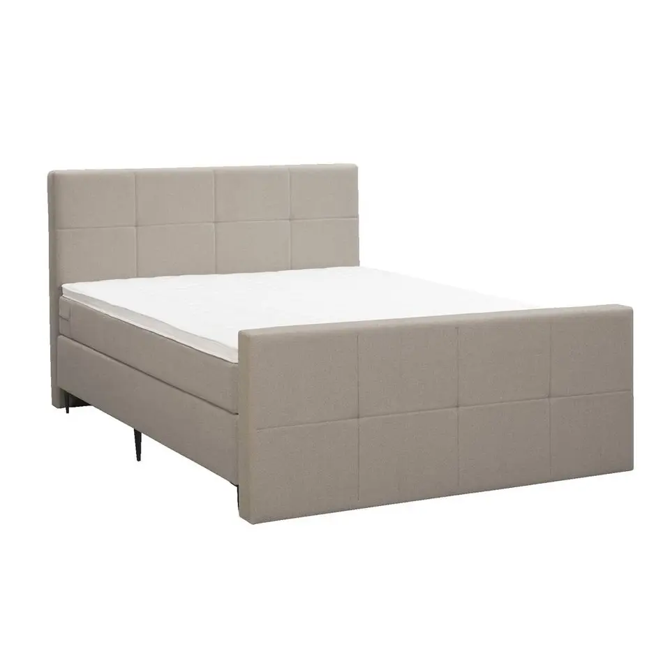 Boxspring met voetbord Liv geblokt - beige - 160x200 cm - slanke poot