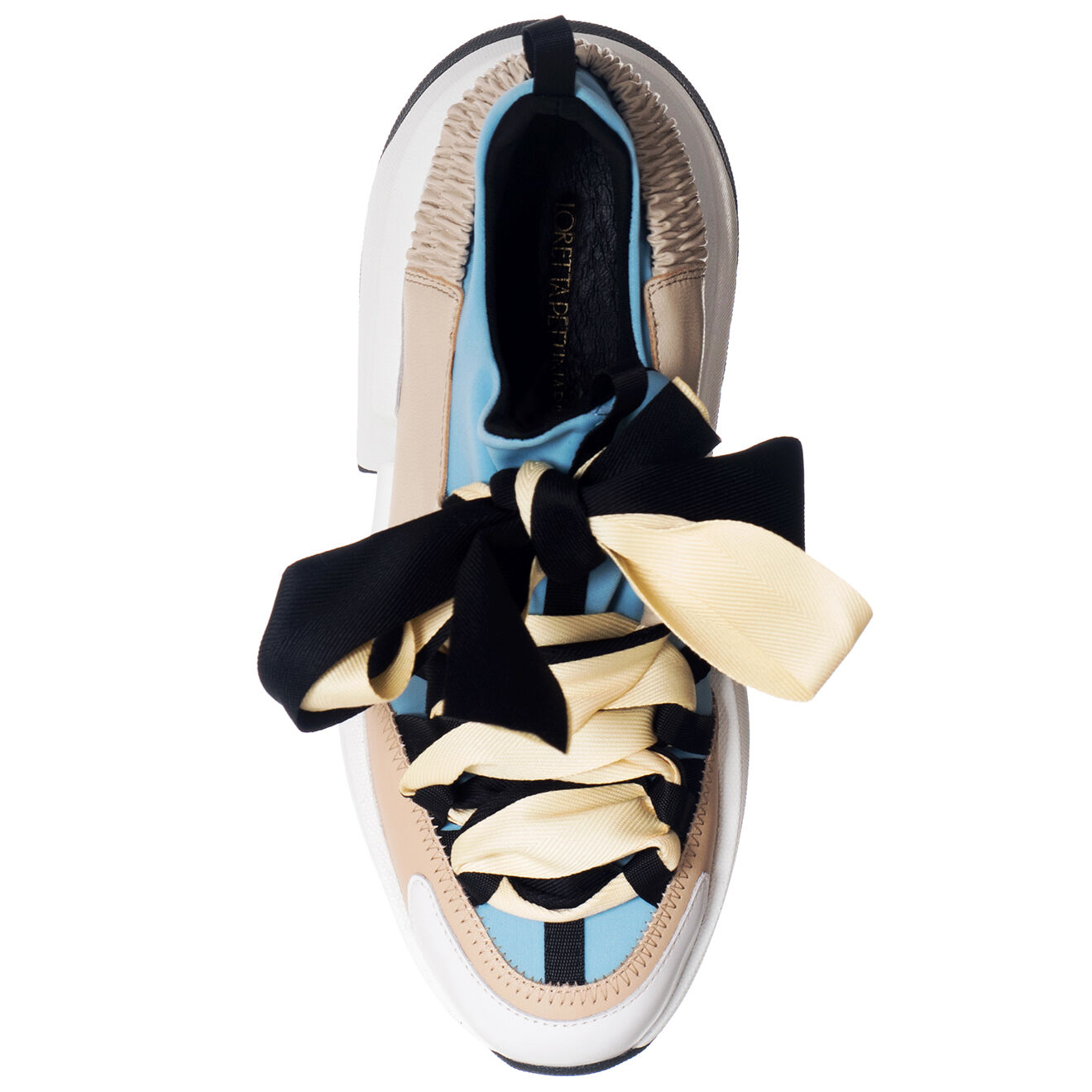 Loretta Pettinari Baskets en Cuir Berlin beige/bleu/noir- Talon 5 cm