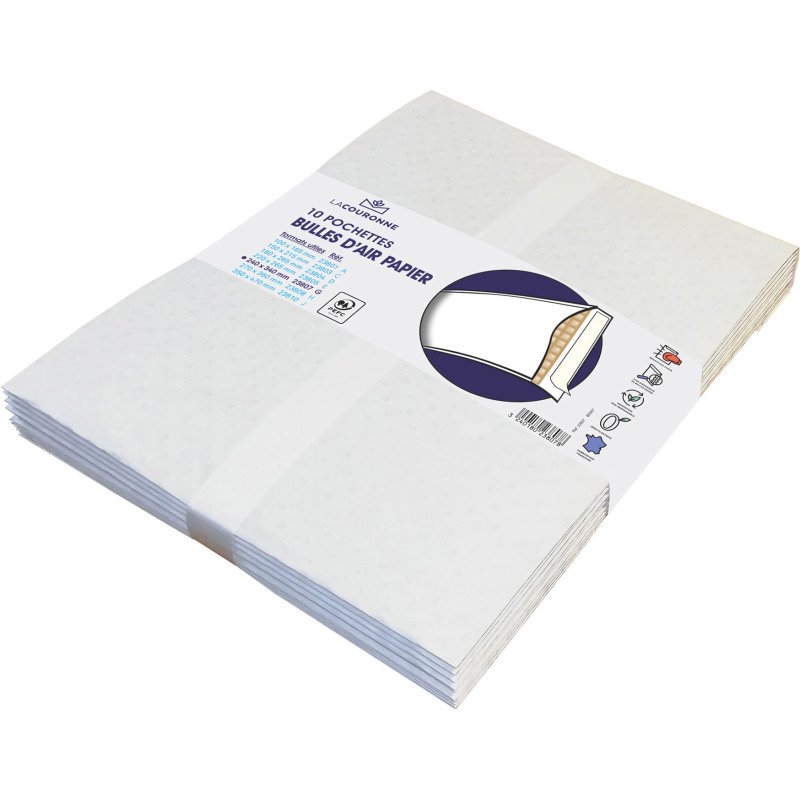 Pochette matelassée bulles de papier La Couronne kraft blanc